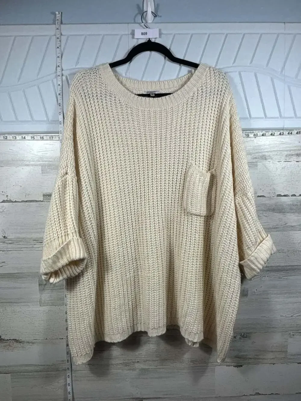 J.O.A. Beige Chunky Knit Oversized Sweater with Front Pocket